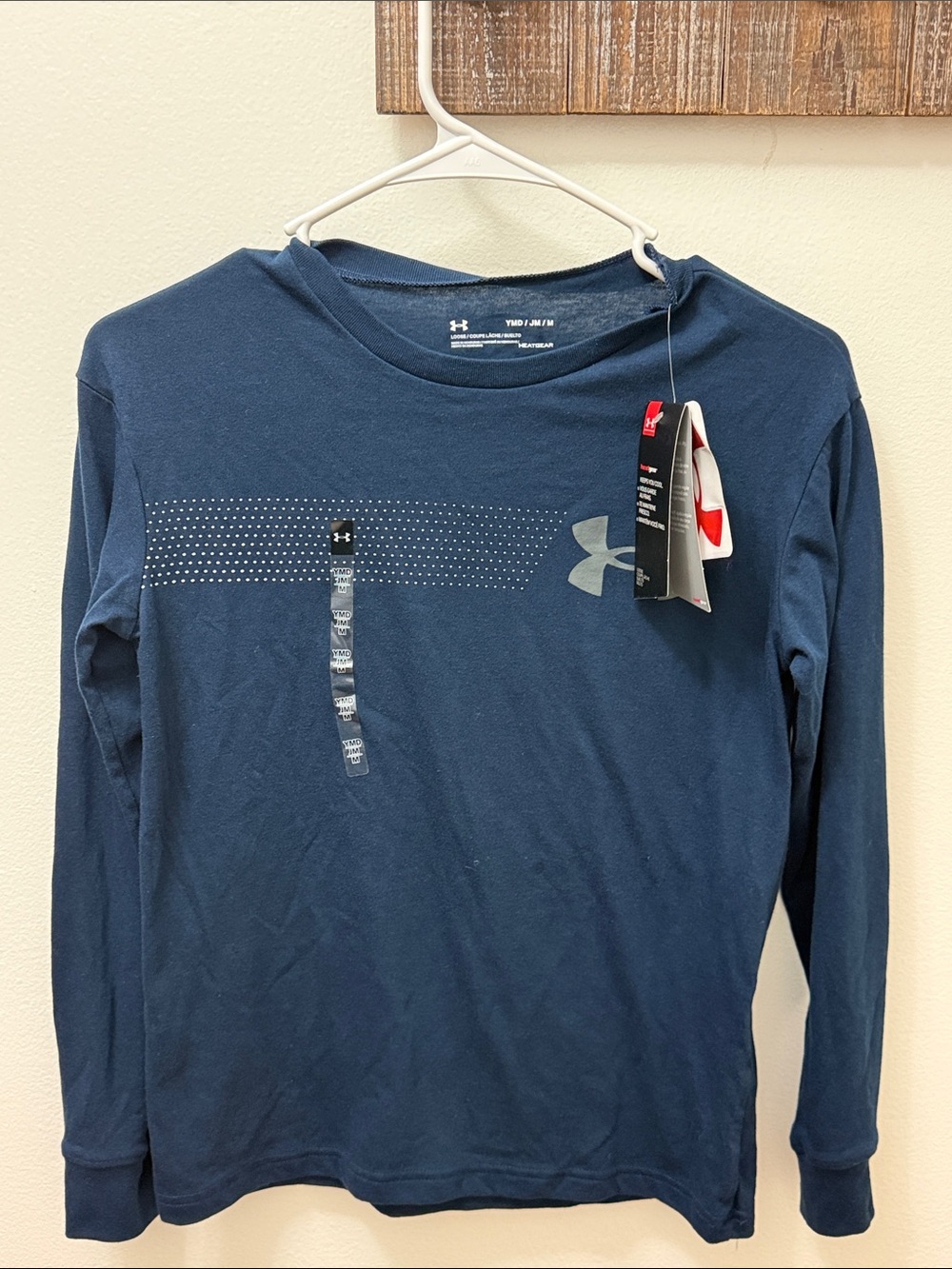 Under Armour Boys Navy Long Sleeve Performance Tee with Logo Detail